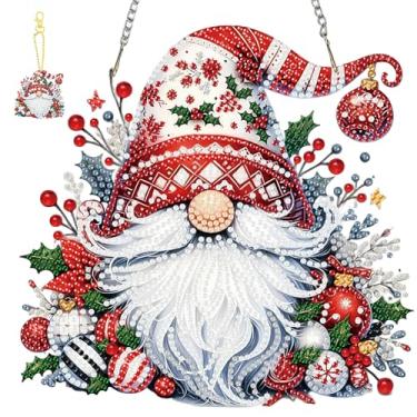 Imagem de Jawecci Arte de diamante de Natal para pendurar e chaveiros, tábuas de pingentes, gnomos de formato especial, pintura de diamante com corrente, ornamentos de dupla face, decoração de casa e porta de