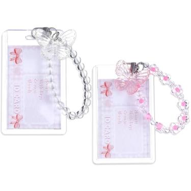 Imagem de LXUEJIE 2 conjuntos de porta-cartões fotográficos, porta-cartões rosa e branco, porta-cartões de foto de borboleta de acrílico transparente para álbuns, cartões de identificação e ônibus, presentes