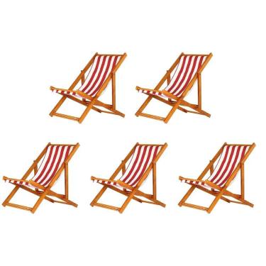 Imagem de Kit 5 Cadeira Espreguiçadeira Dobrável Mel Sb-list Verm-branco