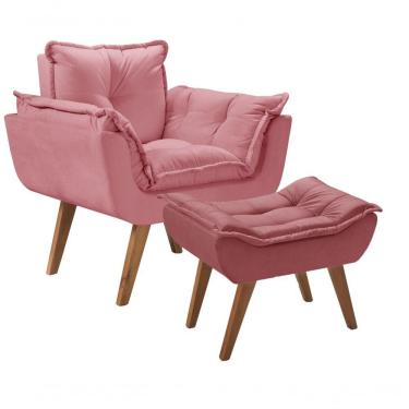 Imagem de Kit Poltrona Opalla Com Puff Moveis D Salla Rosa