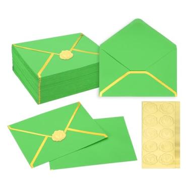 Imagem de PATIKIL Envelopes A7 100 peças, 12,7 x 17,8 cm, envelopes de convite de borda dourada, envelopes de festa para correspondência, cartões de convite de casamento, aniversário, escritório, verde papagaio