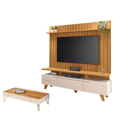 Imagem de Rack Bancada Essenza E Painel Link 2.0 Com Mesa De Centro Cadenza Off White Cinamomo – Hb Móveis