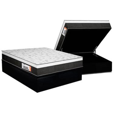 Imagem de Cama Box Baú Queen: Colchão Anatômico Plumatex Falcon Ultra Firme + Base Crc Suede Black (158x198)