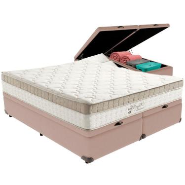 Imagem de Cama Box Baú Bege E Colchão King Best Molas Ensacadas Queen 158x198x33 Anjos