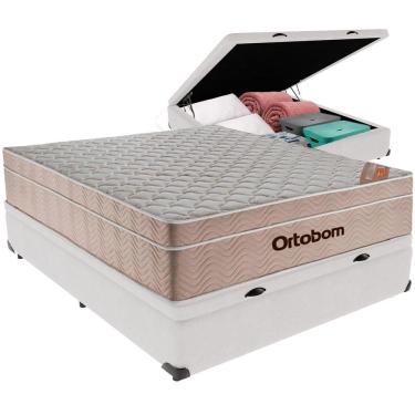 Imagem de Cama Box Baú Branco E Colchão Airtech Springpocket Molas Ensacadas Casal Ortobom
