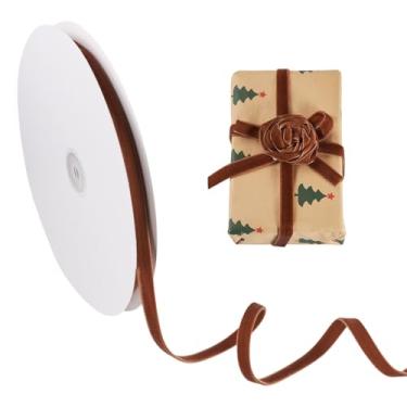 Imagem de Handship Fita de veludo de 20 metros marrom, fita de veludo de Natal dupla face para decoração de guirlanda de árvore de Natal, embrulho de buquês de flores, laços para fazer artesanato DIY