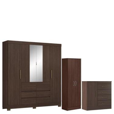 Imagem de Guarda Roupa Casal Cádis Com Multiuso Golden Cômoda Montevidéu Café Touch -demóbile