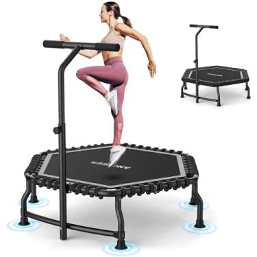 Imagem de ANCHEER Trampolim Rebounder De 50" Para Adultos Com Barra, Mini 550 Libras, Exercício Silencioso, Rebounder, Bungee, Salto, Treinador Cardiovascular (Prata)