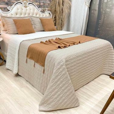 Imagem de Cobre Leito Queen Decor Dupla Face Com Almofadas E Xale 8 Peças - Caramelo