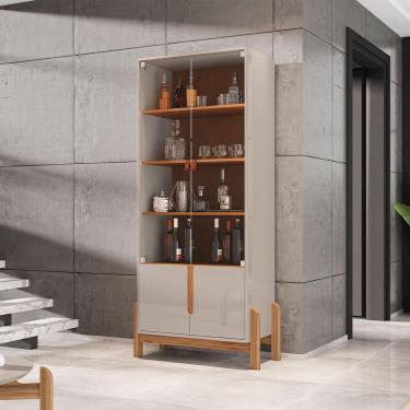 Imagem de Cristaleira Lizz Com 4 Portas E 3 Prateleiras Off-white/cedro