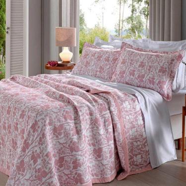 Imagem de Cobre Leito Buettner King Jacquard Dupla Face Cenário Estampado Glenda 3 Peças Rosa