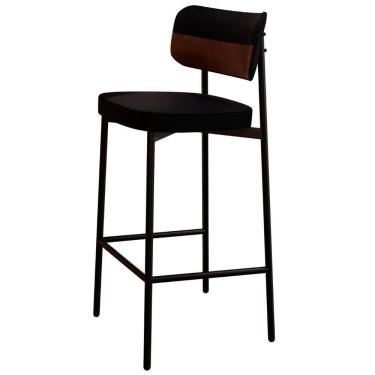 Imagem de Banqueta Alta Bar Estofada Ella M25 Linho Preto/marrom - Mpozenato