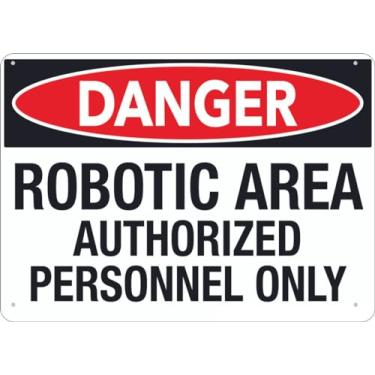 Imagem de Placa de piso de área robótica de perigo 30 x 20 cm, ótima para decoração de parede de jardim e quintal