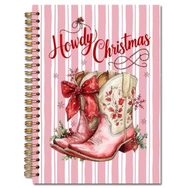 Imagem de Exqcom Botas de vaqueira de Natal ocidental, caderno, espiral, presente, laço vermelho, diário ocidental para mulheres, caderno de capa dura estética de Natal, material escolar, 14 x 21 cm