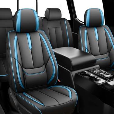 Imagem de ILMO Capas de assento de couro Nappa adequadas para Chevy Trailblazer 2021-2026 - capa de assento de carro resistente ao desgaste à prova d'água - cobertura total (preto e azul, conjunto completo)
