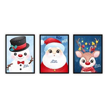 Imagem de Kit 3 Quadros com Moldura Preta Natalinos Papai Noel 30x40cm