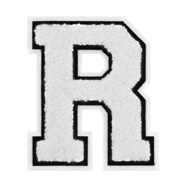 Imagem de 1 PÇ Patch de letra de chenille de ferro branco de 11,4 cm com borda preta – Remendos do alfabeto para roupas, jaquetas, mochilas, chapéus para decoração personalizada, nome personalizado e artesanato