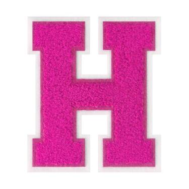 Imagem de 1 peça de patch de letra de chenille rosa de 11,4 cm com borda branca – Remendos do alfabeto para roupas, jaquetas, mochilas, chapéus para decoração personalizada, nome personalizado e artesanato. (H)