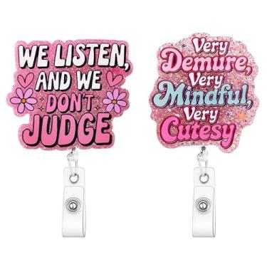 Imagem de Travone 2 peças engraçadas carretel de crachá de enfermeira bonito porta-cartão de identificação retrátil com clipe jacaré retrátil glitter acrílico crachás acessórios para enfermeira assistente