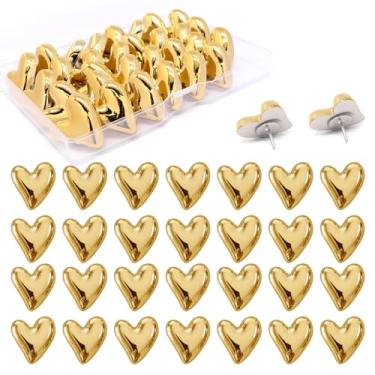 Imagem de GDFYMI 30 pinos de pressão de coração dourados fofos pinos de pressão para placa de cortiça