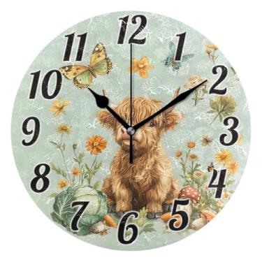 Imagem de ALAZA Highland Relógio de parede verde vaca operado por bateria, silencioso, 24 cm, relógios de parede sem tique-taque para quarto e sala de estar decorativo