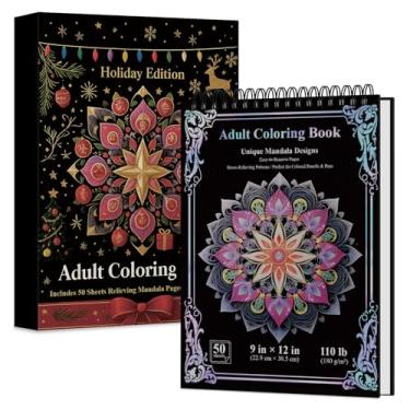 Imagem de Livro de colorir mandala para adultos capa dura: 50 designs únicos livro de colorir em espiral para adultos com páginas perfuradas (designs de mandala, 23 x 30 cm, 50 folhas)