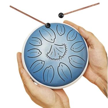 Imagem de Tambor de língua, 15 cm, 11 tons, tambor de língua de aço, folhas de ginkgo, instrumento de percussão de panela de aço para iniciantes, tambor de mão para meditação de cura sonora e ioga (azul)