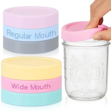 Imagem de Teenyyou 6 peças de potes Mason, 3 tampas largas e 3 de boca regular, tampa espessa à prova de vazamento para 86 mm e 70 mm de largura e boca regular, tampas reutilizáveis de frascos de conserva