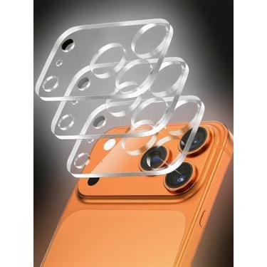 Imagem de Pacote com 3 protetores de lente de câmera HD transparente para iPhone 17 Pro Max, vidro temperado de dureza 9H, antiarranhões, não afeta fotos noturnas