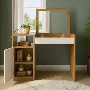 Imagem de Penteadeira Pequena com Espelho Interno | Móvel para Quarto 90cm | Escrivaninha de Maquiagem(NATURE/FF)