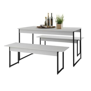 Imagem de Mesa de Jantar com 2 Bancos Estilo Industrial (Branco Chess/Est.Preta)