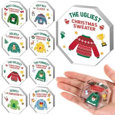Imagem de Beupy 8 pçs suéter feio de Natal acrílico troféu prêmio festa de Natal troféus suéter feio lembrancinhas de festa para adultos concurso de fantasia prêmios medalhas mais feio suéter suprimentos
