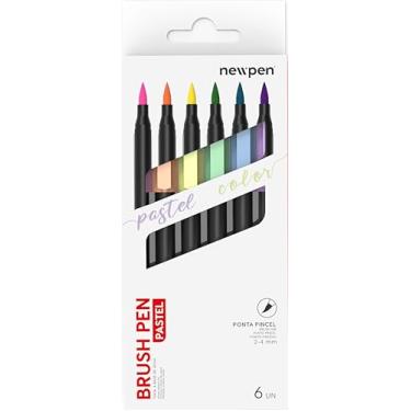 Imagem de Caneta Ponta Pincel, Newpen, Brush Pen, Pastel, 6 Cores