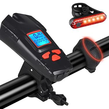 Imagem de Conjunto de luzes de bicicleta recarregável por USB, campainha de bicicleta, velocímetro, odômetro, à prova d'água, para todas as bicicletas, estrada MTB (13212 Vermelho-HJ056 OPP)