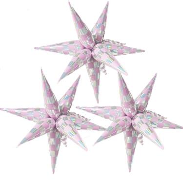 Imagem de Balão de estrela explosivo quadriculado a laser (rosa)