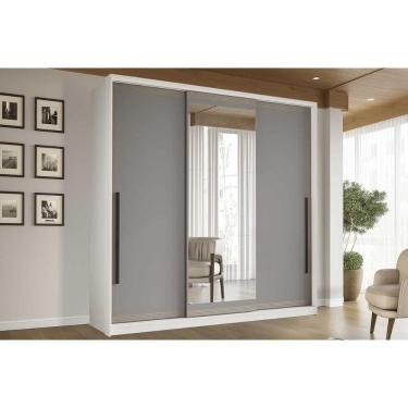 Imagem de Guarda Roupa Casal 3 Portas De Correr (1 C/ Espelho) E 4 Gavetas Valência Branco/cinza - Politorno