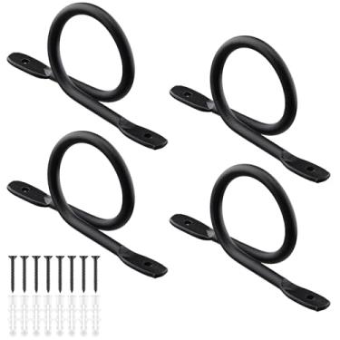 Imagem de Yookeer Pacote com 4 suportes de varão de cortina, preto, forjado à mão, suporte de parede para varão de cortina rústico, suporte de armário com 8 peças de parafusos para varões de 3,8 cm de diâmetro