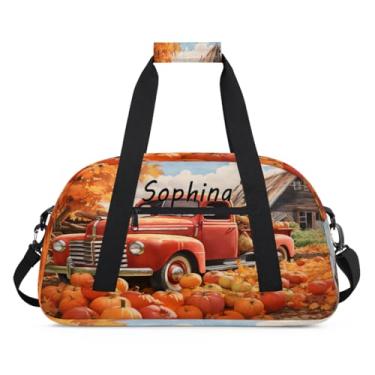 Imagem de Bolsa esportiva personalizada, caminhão de desenho animado colorido com nome, bolsa de dormir personalizada, bolsa de fim de semana, bolsa de treino para dança, balé, academia, ginástica, mala, viagem