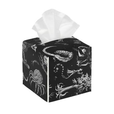 Imagem de Suporte quadrado de couro para caixa de lenços de papel, impermeável, animal, árvore, preto, organizador de papel facial com cinto inferior, estojo de lenços para mesa, banheiro, escritório, mesa