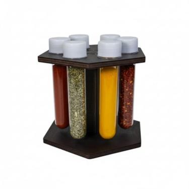 Imagem de Porta Temperos De Mesa Cozinha Organizada Madeira Organização Suporte Condimentos Giratória Parede (PORTA TEMPEROS GIRATORIO COM TUBETE)