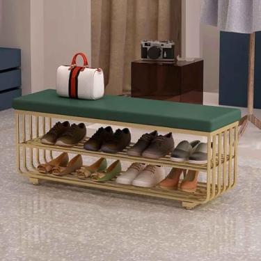 Imagem de Yadlan Banco de sapatos, bancos de armazenamento, banco de fim da cama, organizador de armazenamento com prateleira acolchoada de poliuretano, sapateira de 3 níveis para entrada, quarto, sala de estar