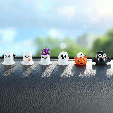 Imagem de alpmosn Decorações de painel de carro fantasma, 6 peças de enfeites de abóbora fantasma fofos, ornamento de espelho retrovisor de Halloween, acessórios de interior de carro