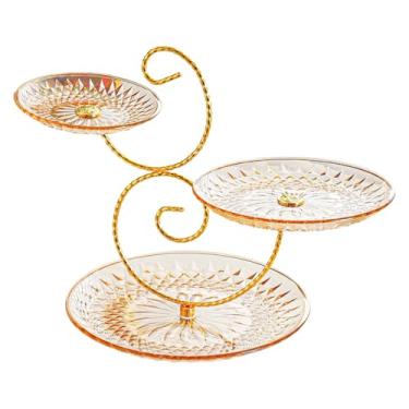 Imagem de predolo Suporte para cupcakes de 3 andares, porta-lanches, expositor de alimentos, prato de frutas para doces, sobremesas, casamentos e, Placa de âmbar
