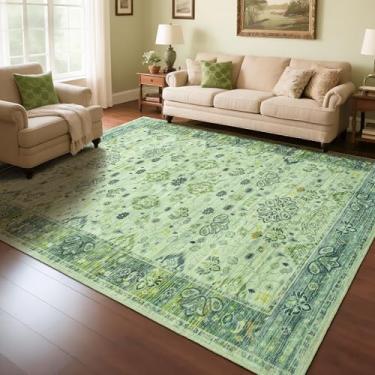Imagem de Przemy Tapete de área para sala de estar, tapetes laváveis de 1,8 x 2,5 m para quarto, tapete floral antiderrapante para casa, escritório, berçário, sala de jantar, cozinha, verde