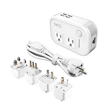 Imagem de FOVAL Conversor de tensão de viagem Power Step Down de 220 V a 110 V, adaptador de alimentação internacional para alisador de cabelo/modelador de cachos com 4 portas USB adaptador de plugue universal