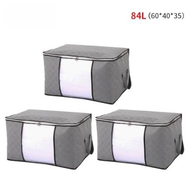 Imagem de Caixa Saco Organizador Grande Edredom Cobertor Casaco Guarda Roupa Ecológico Anti-Poeira Umidade (3PCS-84L-Cinza)