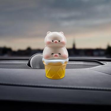 Imagem de Tuxihapp Decorações fofas de painel de carro de porco, mini enfeites de espelho retrovisor de carro de resina, console central de animais engraçados presentes para mulheres, acessórios interiores de