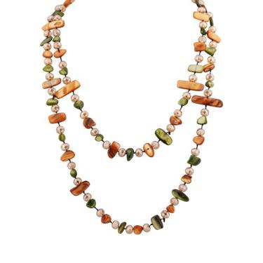 Imagem de MINACHI Colar feminino com contas de concha sintética verde e âmbar, colar com aparência de concha de vários fios, joia boho leve