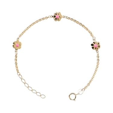 Imagem de Milor Pulseira feminina com pingente de flor de ouro 9K – Joias de ouro italiano hipoalergênicas com corrente de rolo e fecho lagosta – Feito na Itália – Presente elegante para aniversário