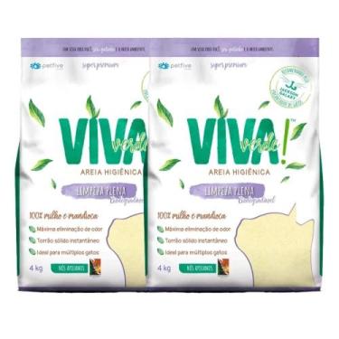 Imagem de Kit 8kg areia higiênica biodegradável limpeza total viva verde